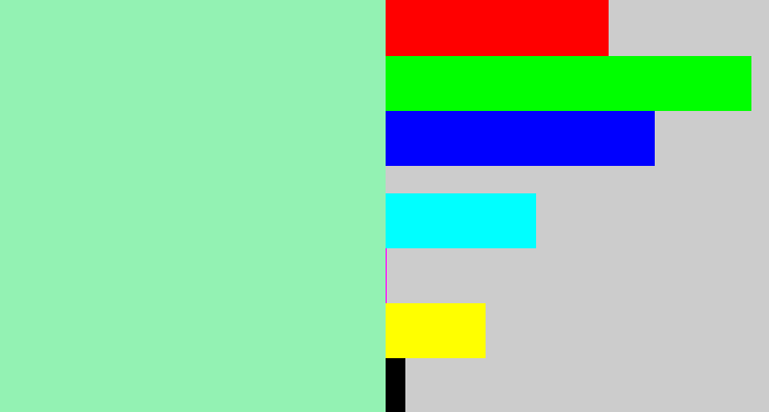 Hex color #93f2b3 - light sea green