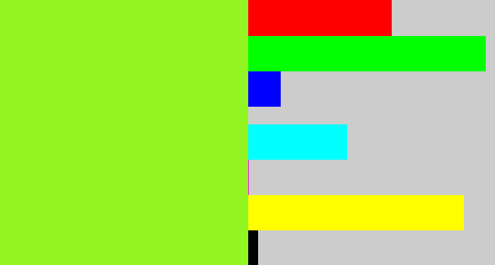 Hex color #93f521 - acid green