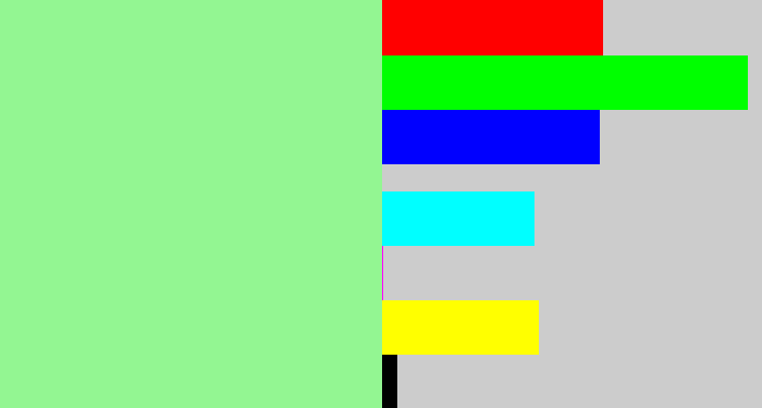 Hex color #93f692 - mint green