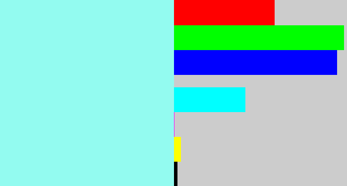 Hex color #93fbf0 - robin's egg blue
