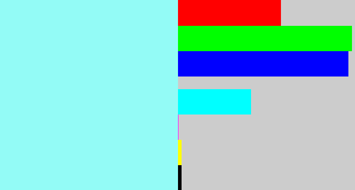 Hex color #93fbf6 - robin's egg blue