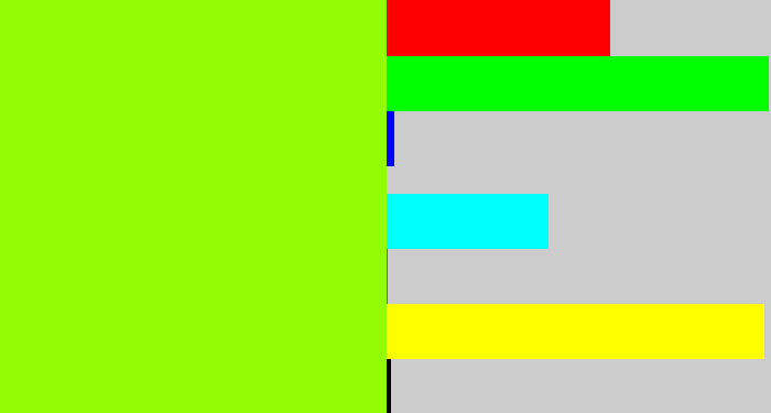 Hex color #93fd05 - acid green