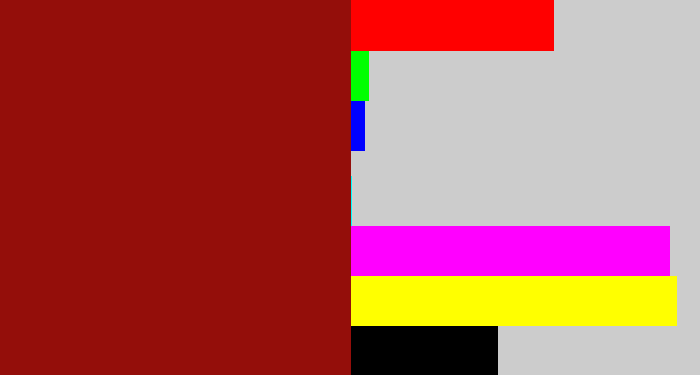 Hex color #940e0a - brick red
