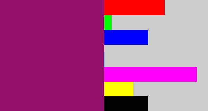 Hex color #94116b - red violet