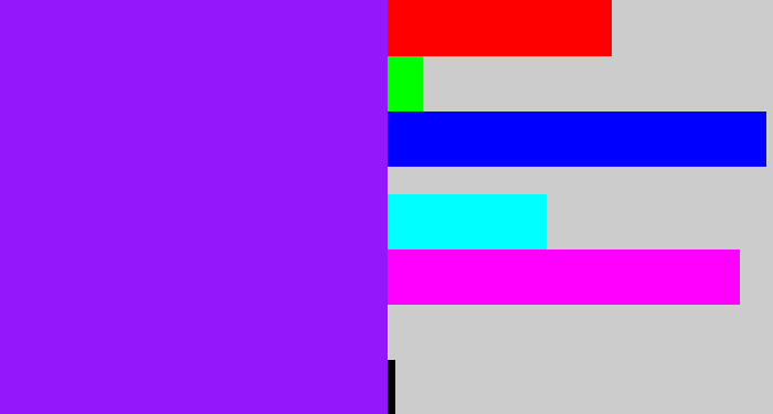 Hex color #9416fa - violet