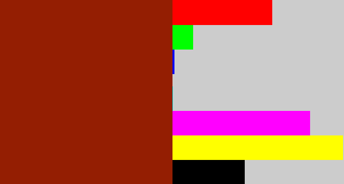 Hex color #941e02 - brick red