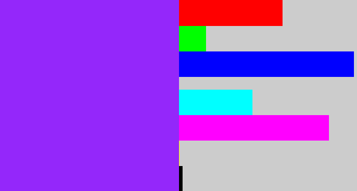 Hex color #9427fa - electric purple