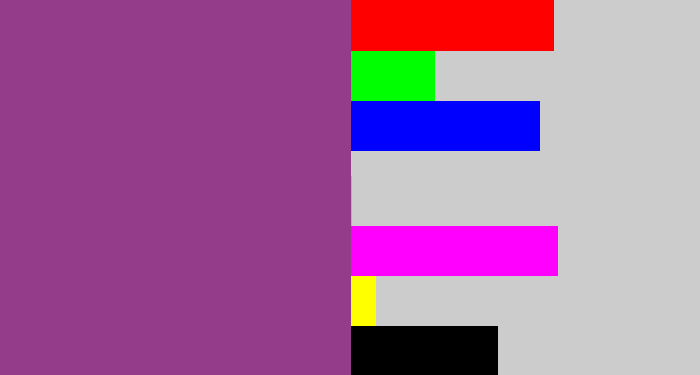Hex color #943c8a - warm purple