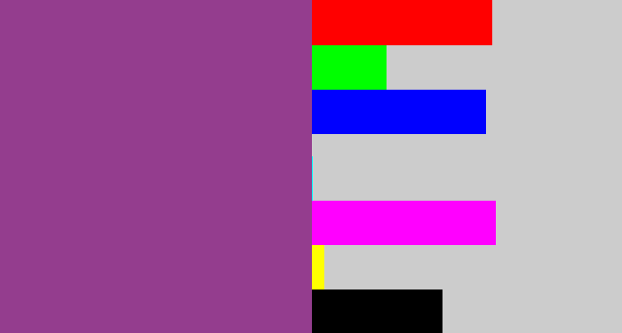Hex color #943d8e - warm purple