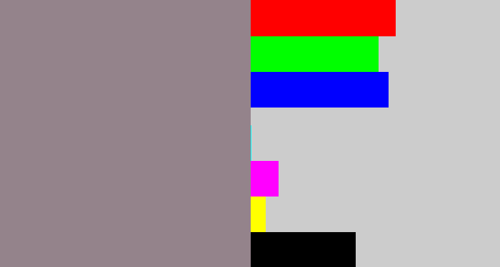 Hex color #94838b - purpley grey