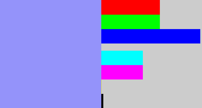 Hex color #9493fa - periwinkle blue