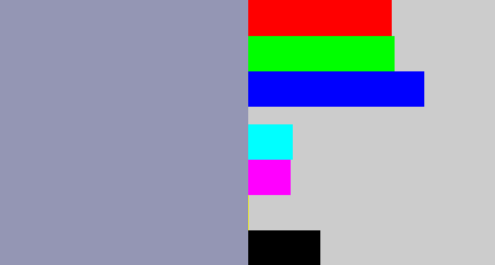 Hex color #9496b4 - bluey grey