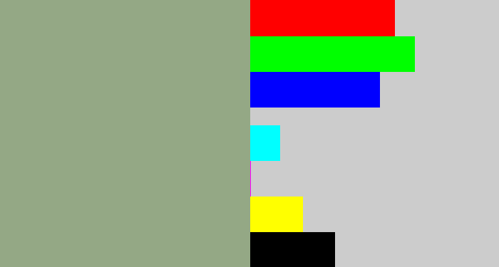 Hex color #94a885 - greenish grey