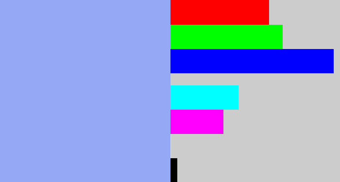 Hex color #94a8f5 - periwinkle blue
