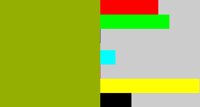 Hex color #94af01 - barf green