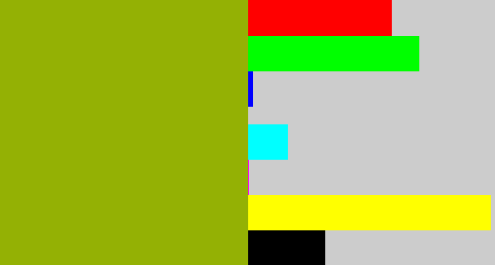 Hex color #94b104 - booger green