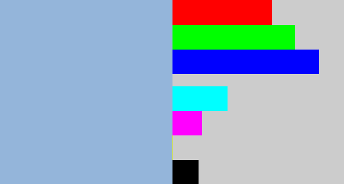 Hex color #94b5da - light grey blue