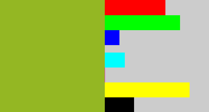 Hex color #94b723 - sickly green