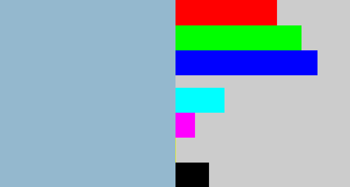 Hex color #94b8ce - light grey blue