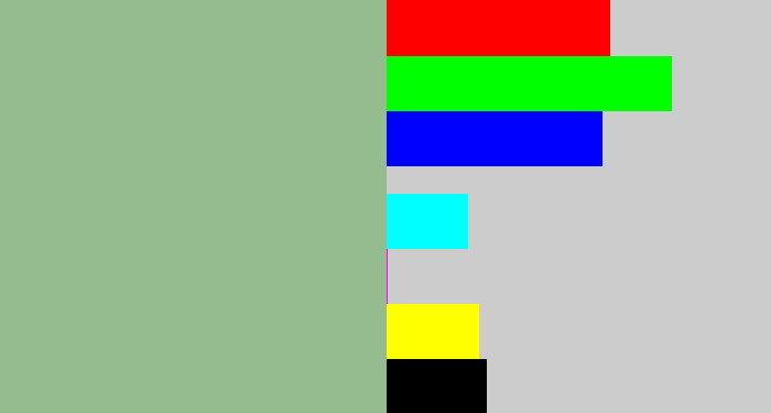 Hex color #94bc8f - greenish grey