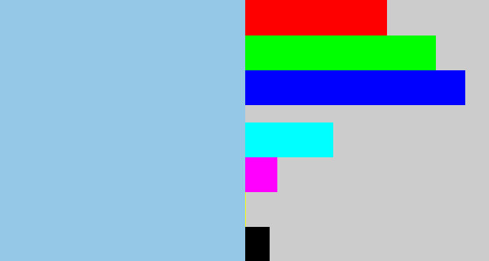 Hex color #94c8e6 - light grey blue