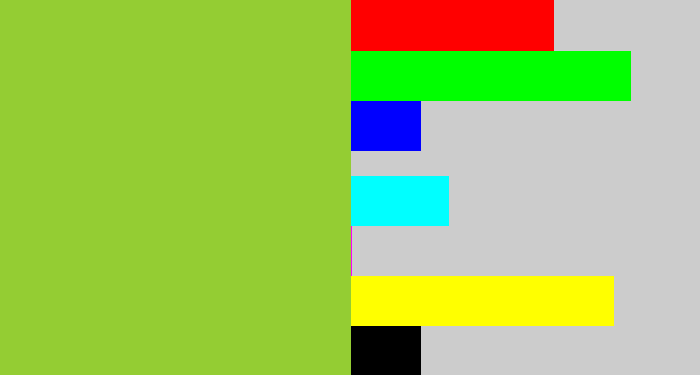 Hex color #94cd33 - sick green