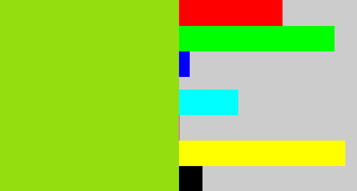 Hex color #94de0f - slime green