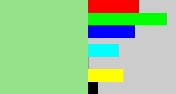 Hex color #94e388 - light green