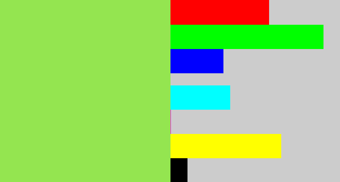 Hex color #94e550 - kiwi green