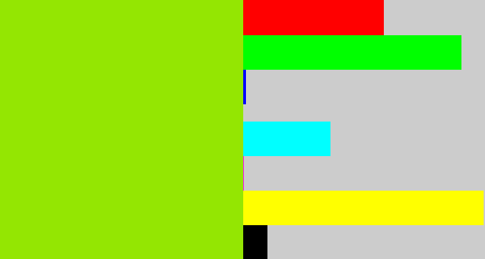 Hex color #94e602 - acid green