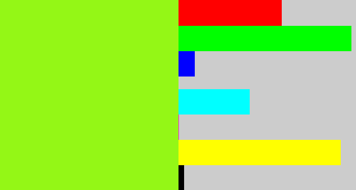 Hex color #94f716 - acid green