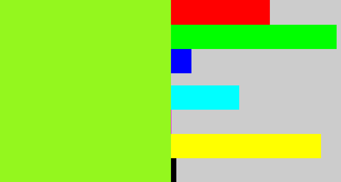 Hex color #94f71e - acid green