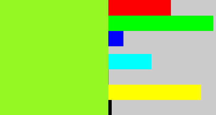 Hex color #94f723 - acid green