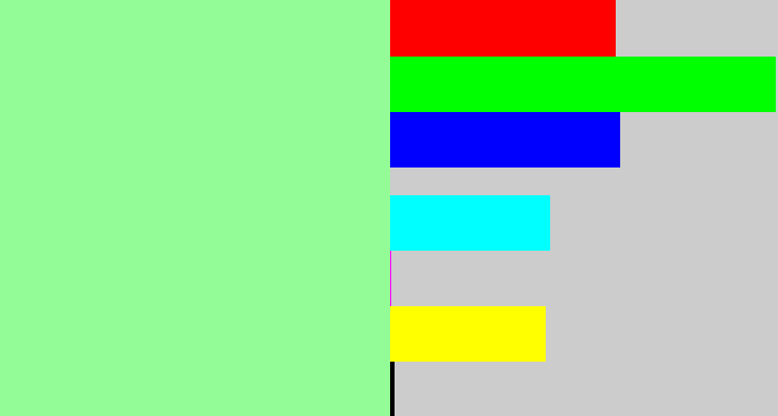 Hex color #94fc96 - mint green