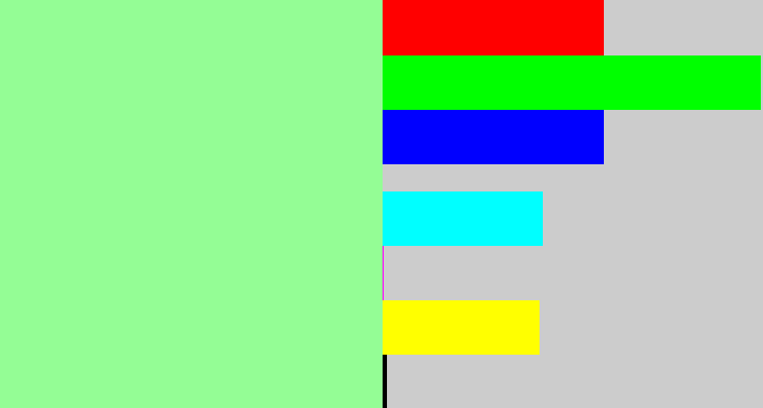 Hex color #94fd95 - mint green