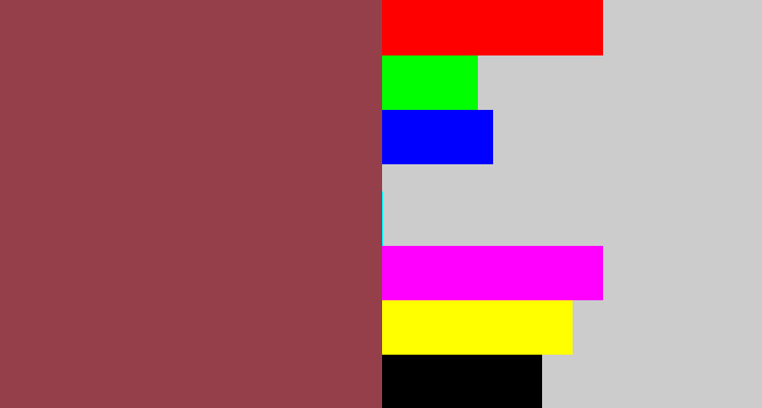 Hex color #953f4a - light maroon