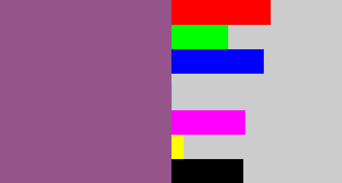Hex color #95558a - purplish