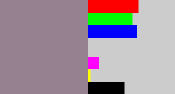 Hex color #958190 - purpley grey