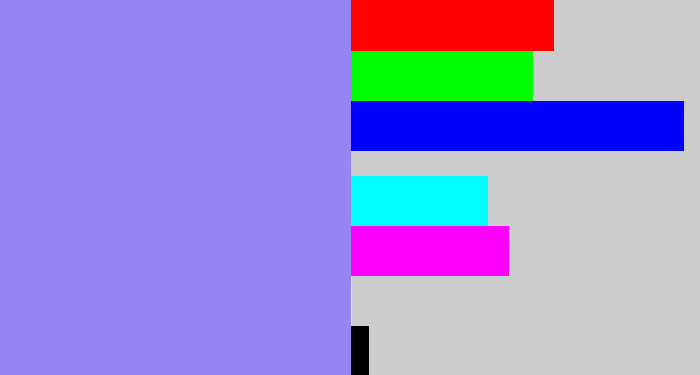 Hex color #9585f3 - lavender blue