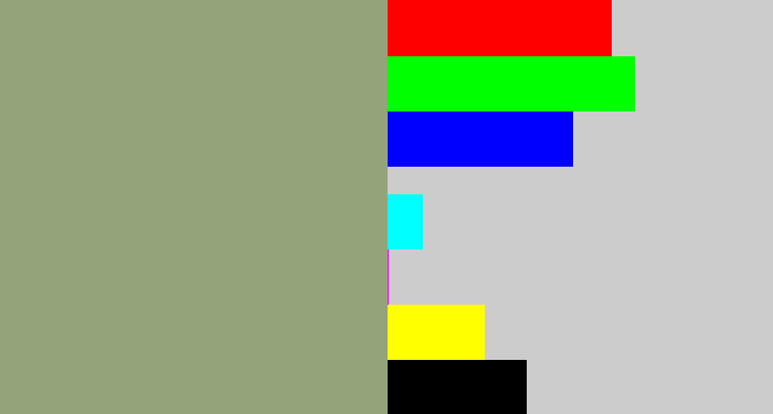 Hex color #95a37b - grey/green