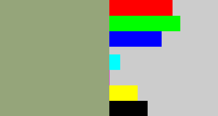 Hex color #95a57a - grey/green