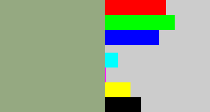 Hex color #95a981 - greenish grey