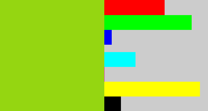 Hex color #95d611 - slime green