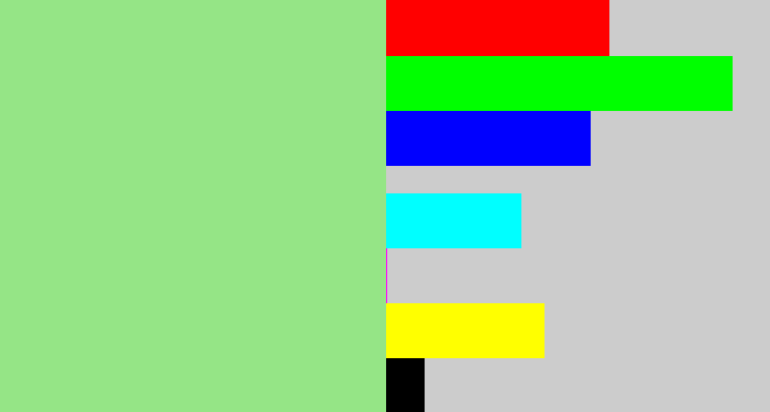 Hex color #95e586 - light green
