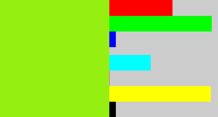 Hex color #95ef10 - acid green