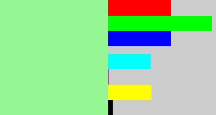 Hex color #95f693 - mint green