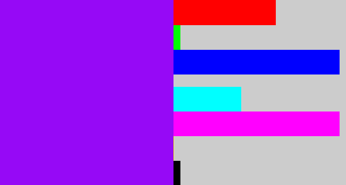 Hex color #9609f6 - vivid purple