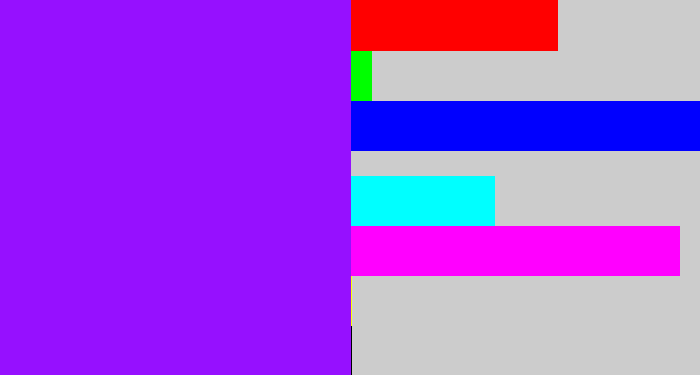 Hex color #9610ff - vivid purple