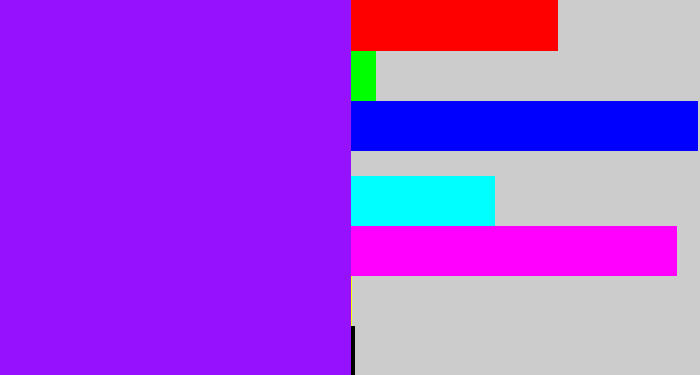 Hex color #9611fd - vivid purple
