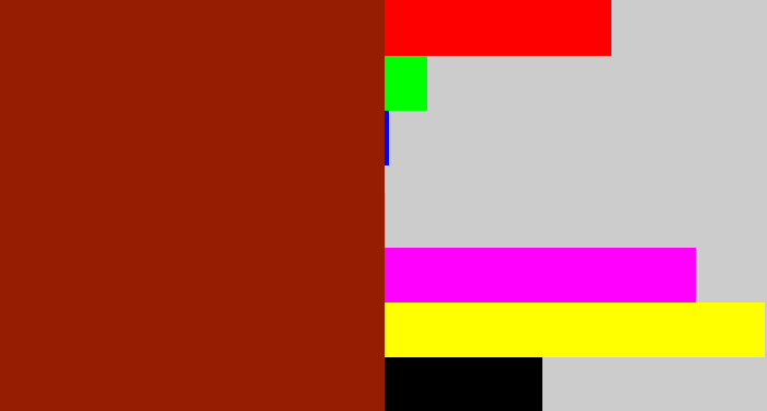 Hex color #961c02 - brick red